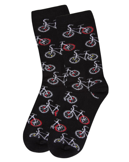 Boys Bicycle-Themed Rayon-Blend Novelty Crew Sock