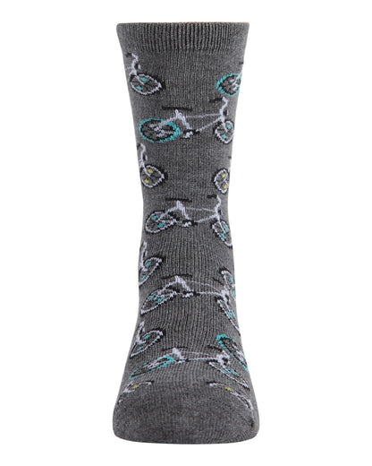 Boys Bicycle-Themed Rayon-Blend Novelty Crew Sock