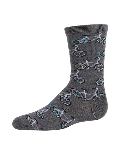 Boys Bicycle-Themed Rayon-Blend Novelty Crew Sock