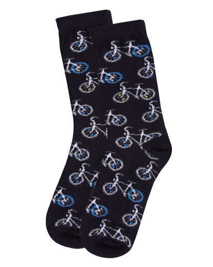 Boys Bicycle-Themed Rayon-Blend Novelty Crew Sock