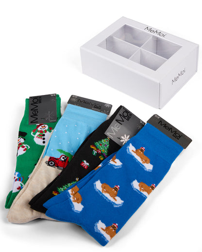 4 Pair Men's Christmas Novelty Crew Socks Gift Set
