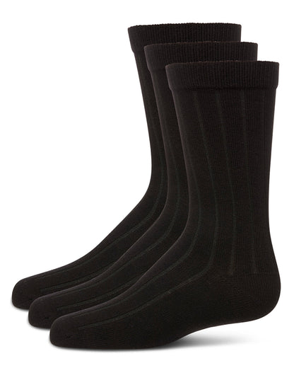 Boy's 3 Pair Pack Basic Cotton Blend Ribbed Crew Socks
