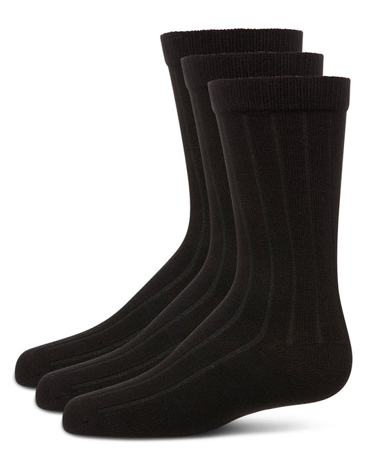 Boy's 3 Pair Pack Basic Cotton Blend Ribbed Crew Socks