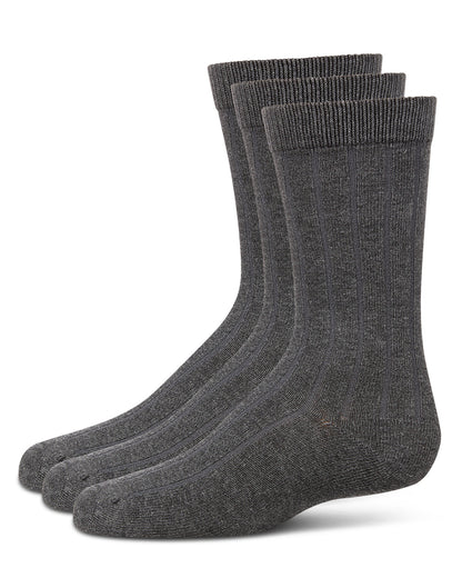 Boy's 3 Pair Pack Basic Cotton Blend Ribbed Crew Socks