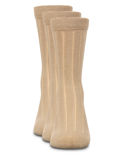 Boy's 3 Pair Pack Basic Cotton Blend Ribbed Crew Socks