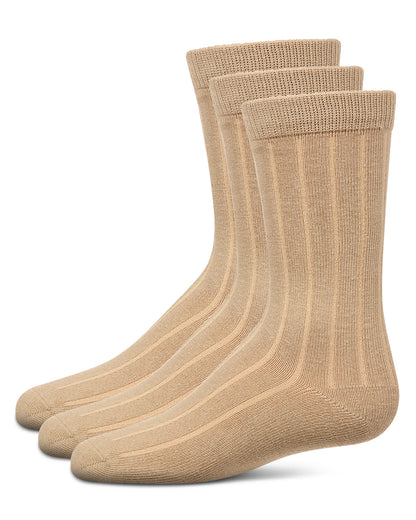 Boy's 3 Pair Pack Basic Cotton Blend Ribbed Crew Socks