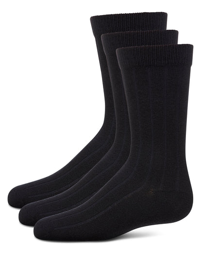 Boy's 3 Pair Pack Basic Cotton Blend Ribbed Crew Socks