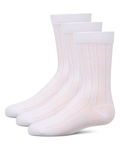 Boy's 3 Pair Pack Basic Cotton Blend Ribbed Crew Socks