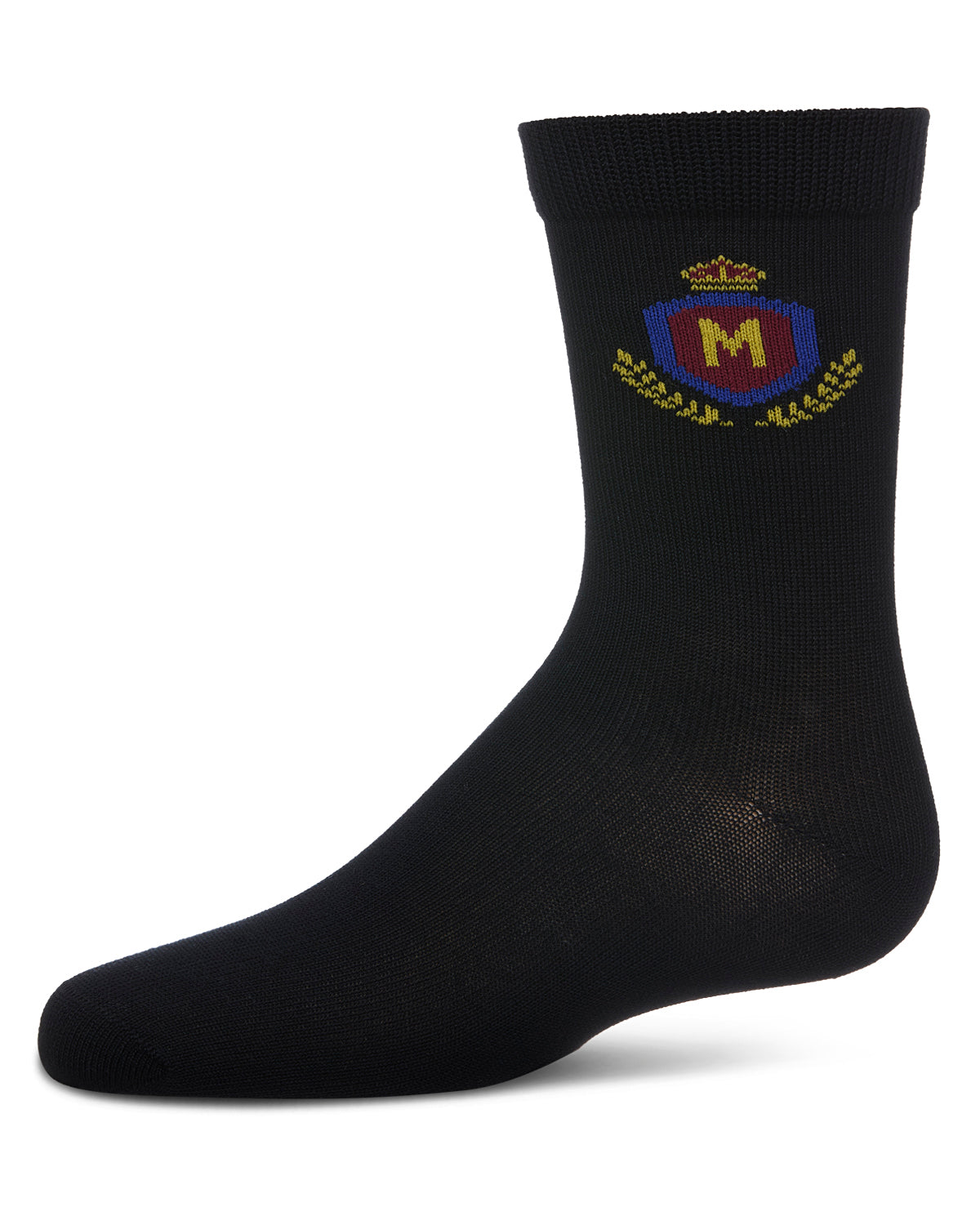 Boys Stitched M Crest Solid Color Dress Crew Socks