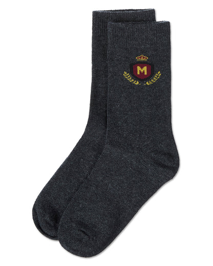 Boys Stitched M Crest Solid Color Dress Crew Socks