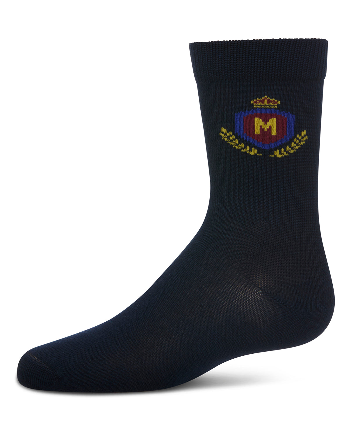 Boys Stitched M Crest Solid Color Dress Crew Socks