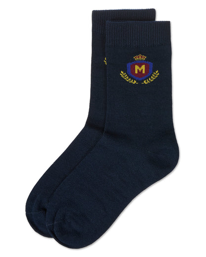 Boys Stitched M Crest Solid Color Dress Crew Socks
