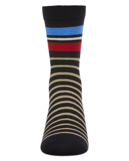 Boys Striped Cotton-Rich Fine-Gauge Crew Sock