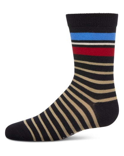 Boys Striped Cotton-Rich Fine-Gauge Crew Sock