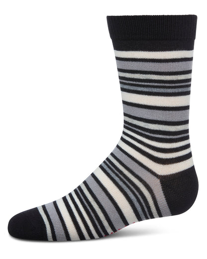 Boys Multi-Stripe Cotton-Rich Fine-Gauge Crew Sock