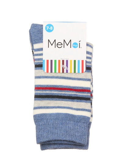 Boys Multi-Stripe Cotton-Rich Fine-Gauge Crew Sock