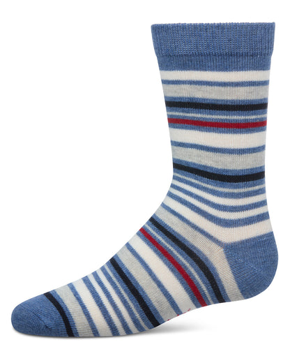 Boys Multi-Stripe Cotton-Rich Fine-Gauge Crew Sock