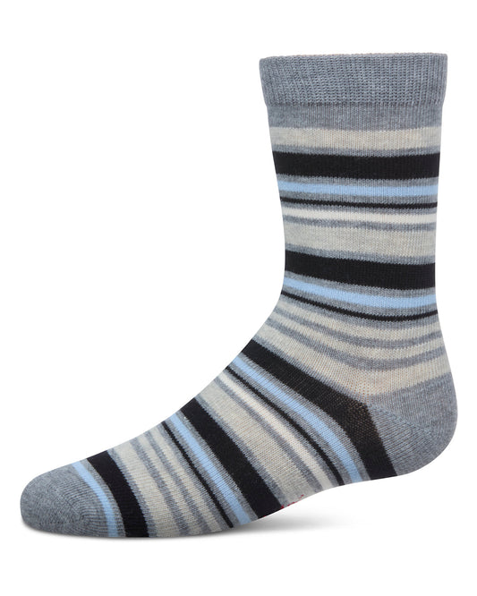 Boys Multi-Stripe Cotton-Rich Fine-Gauge Crew Sock