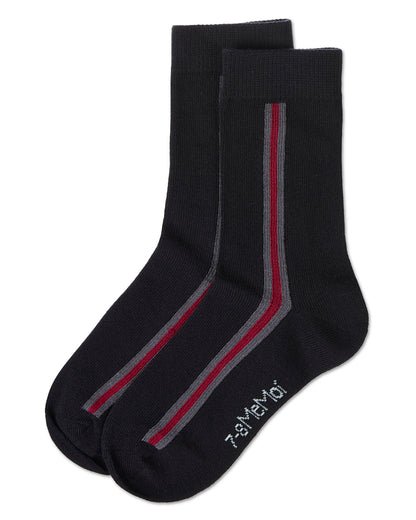 Boys Side-Stripe Cotton-Rich Fine-Gauge Crew Sock