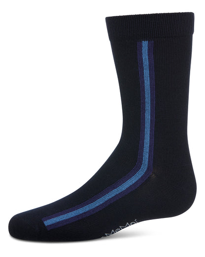 Boys Side-Stripe Cotton-Rich Fine-Gauge Crew Sock