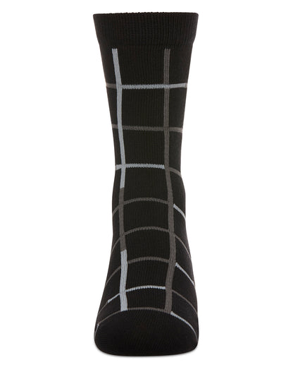 Boys Windowpane Plaid Cotton-Rich Fine-Gauge Crew Sock