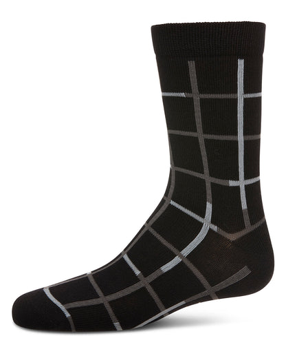 Boys Windowpane Plaid Cotton-Rich Fine-Gauge Crew Sock