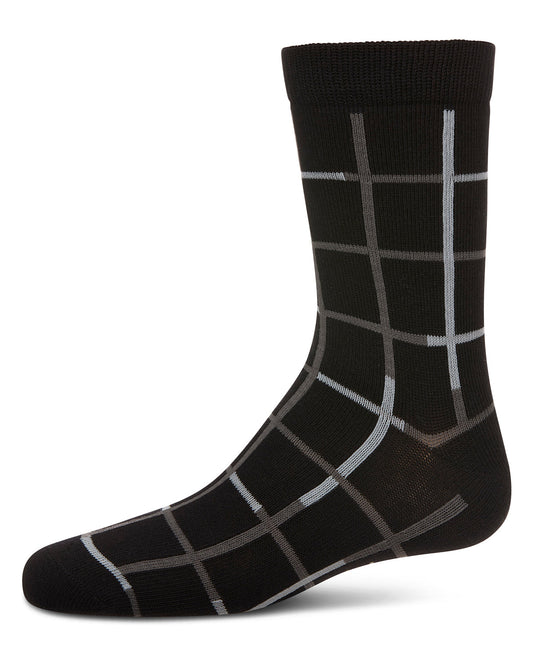 Boys Windowpane Plaid Cotton-Rich Fine-Gauge Crew Sock