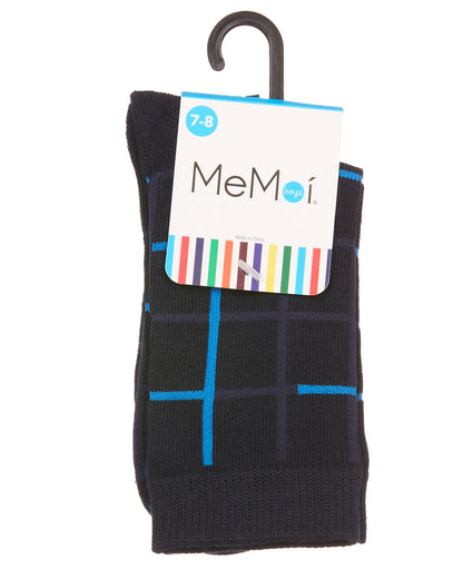 Boys Windowpane Plaid Cotton-Rich Fine-Gauge Crew Sock