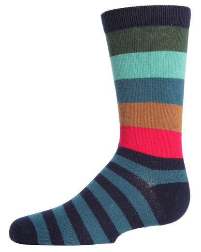 Boys Bold Stripes Cotton-Rich Fine-Gauge Crew Sock