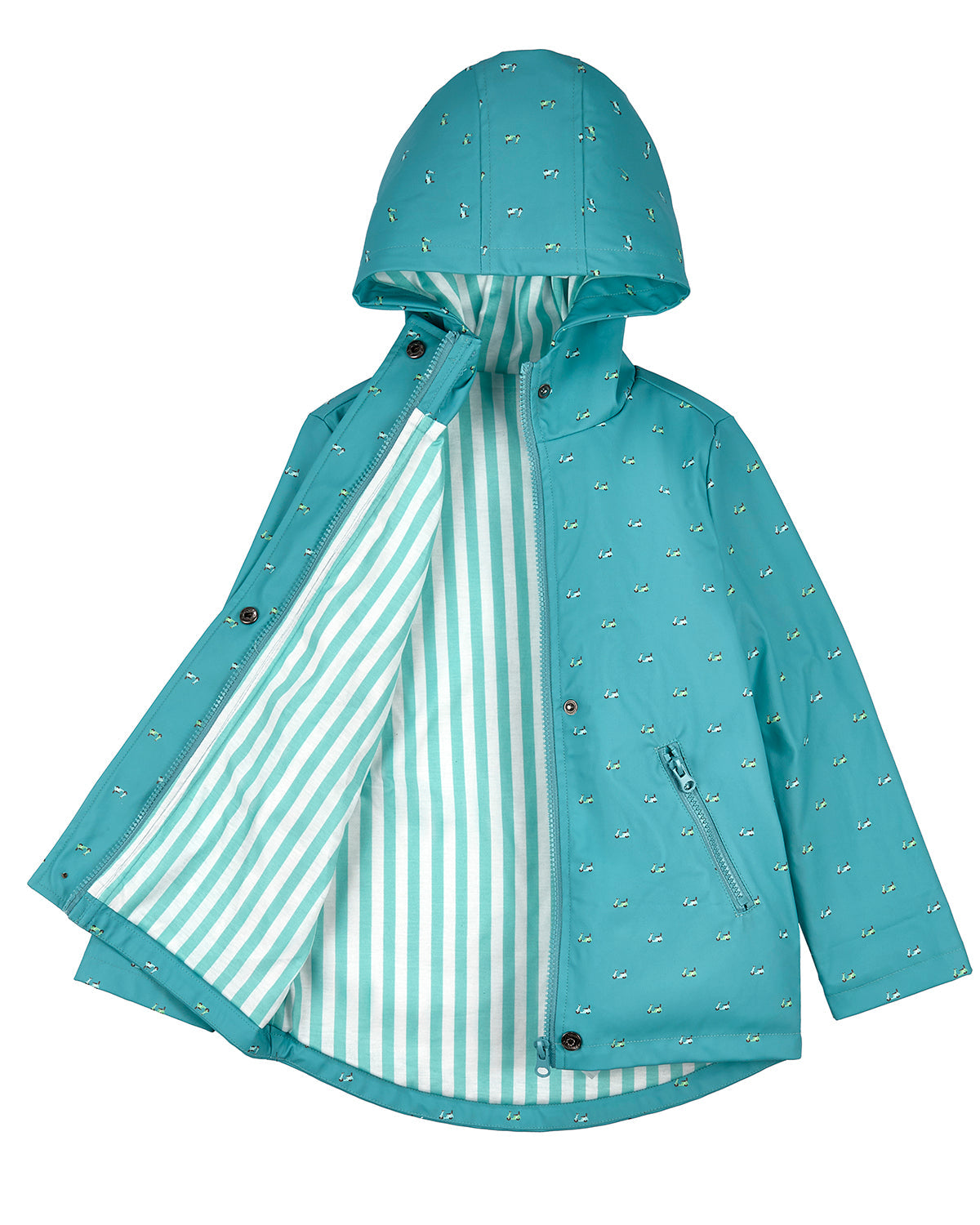 Boys "On The Move" Lined Raincoat with Attached Self-Storage Pouch
