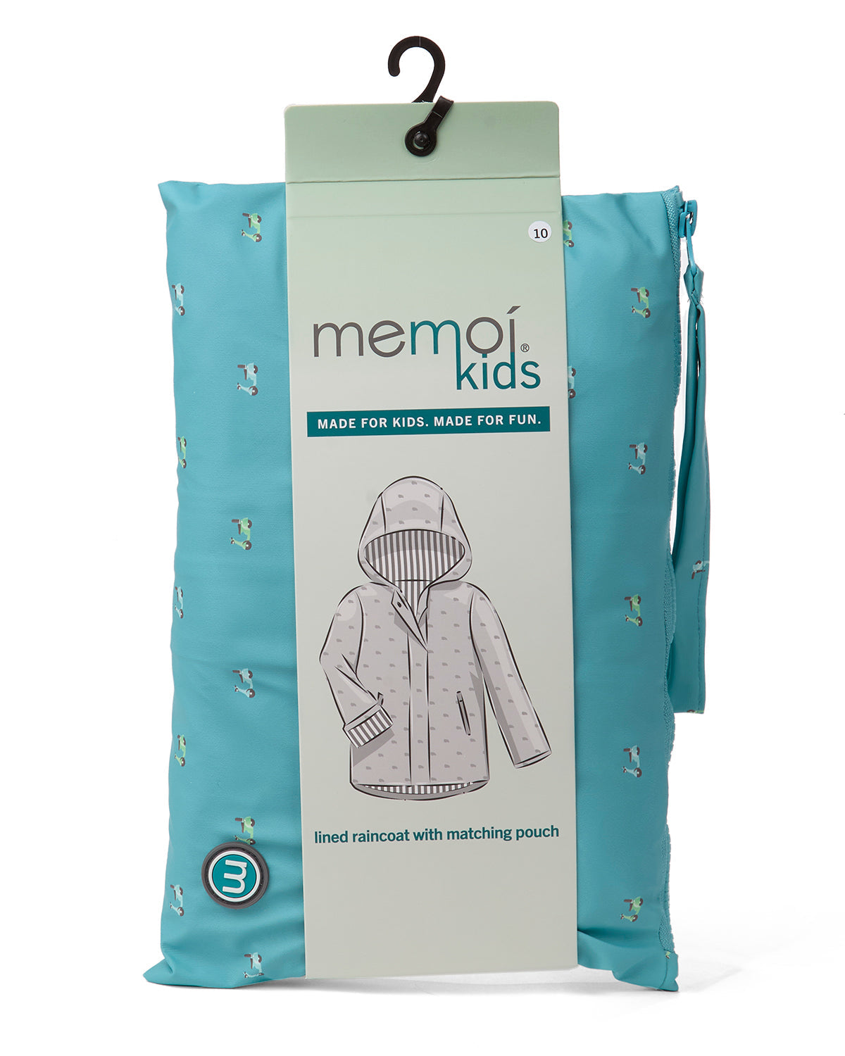Boys "On The Move" Lined Raincoat with Attached Self-Storage Pouch