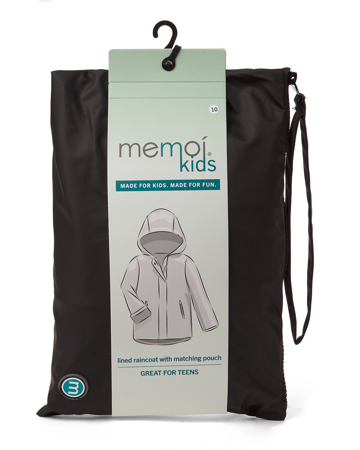 Teens Unisex Classic Hooded Lined Raincoat with Included Carry Pouch