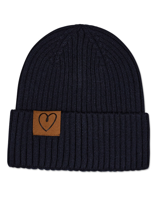 Kids Cozy Heart-Patch Ribbed Rayon-Blend Knit Beanie