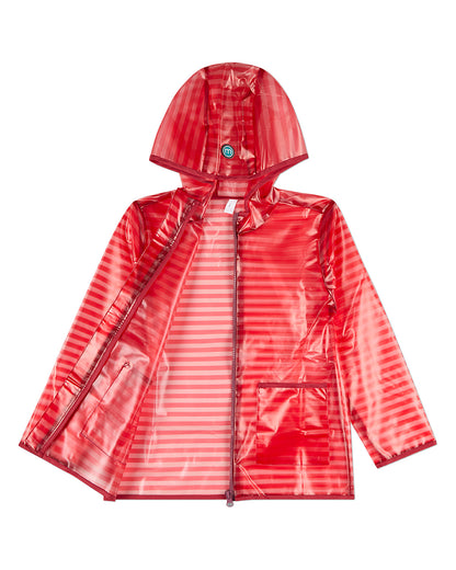Kids Striped Translucent Waterproof Zippered Raincoat with Carry Pouch