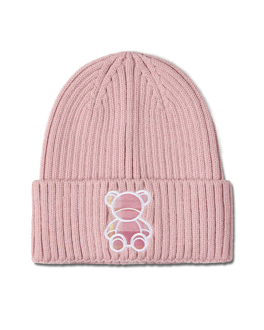 Kids "Plaid Bear" Ribbed Rayon-Blend Embroidered Beanie