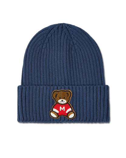 Boys "MeMoi Teddy Bear" Ribbed Rayon-Blend Embroidered Beanie