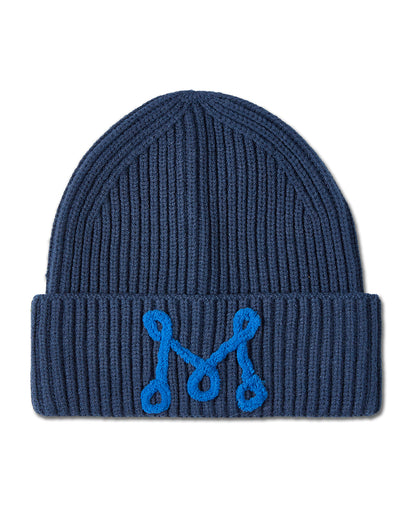 Boys Ribbed "M" Yarn-Embroidered Rayon-Blend Beanie