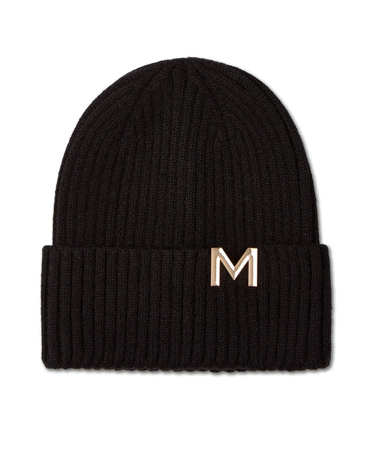 Boys Ribbed Metal M Cut-Out Design Rayon Blend Beanie