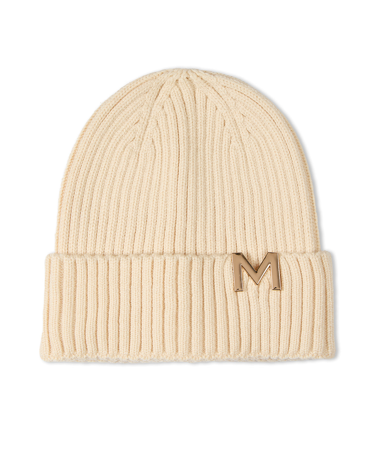 Boys Ribbed Metal M Cut-Out Design Rayon Blend Beanie