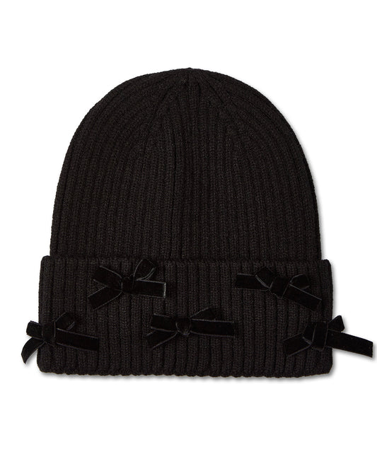 Girls Ribbed "All-Over Bows" Rayon-Blend Cuffed Beanie
