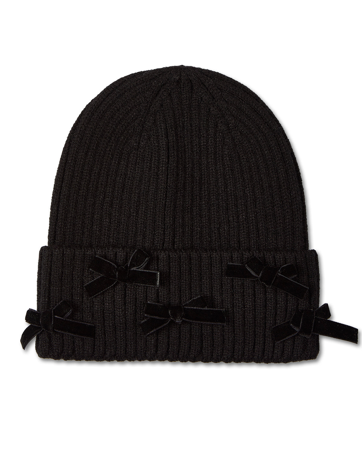 Girls Ribbed "All-Over Bows" Rayon-Blend Cuffed Beanie