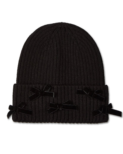 Girls Ribbed "All-Over Bows" Rayon-Blend Cuffed Beanie