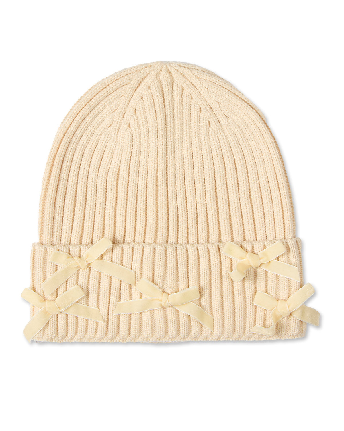 Girls Ribbed "All-Over Bows" Rayon-Blend Cuffed Beanie