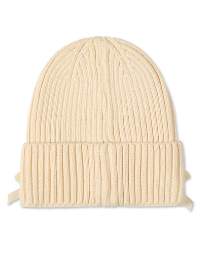 Girls Ribbed "All-Over Bows" Rayon-Blend Cuffed Beanie