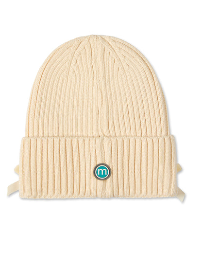 Girls Ribbed "All-Over Bows" Rayon-Blend Cuffed Beanie