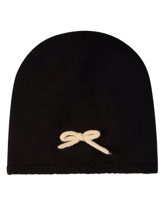 Girls "Sweet Knit" Rayon-Blend Fine-Gauge Bow-Trimmed Beanie