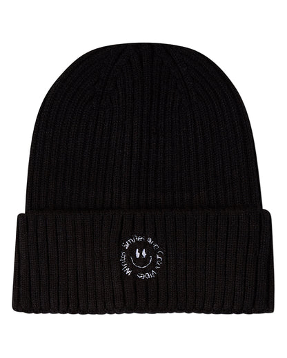 Kids "Winter Smiles" Rayon-Blend Chunky-Rib Embroidered Cuffed Beanie