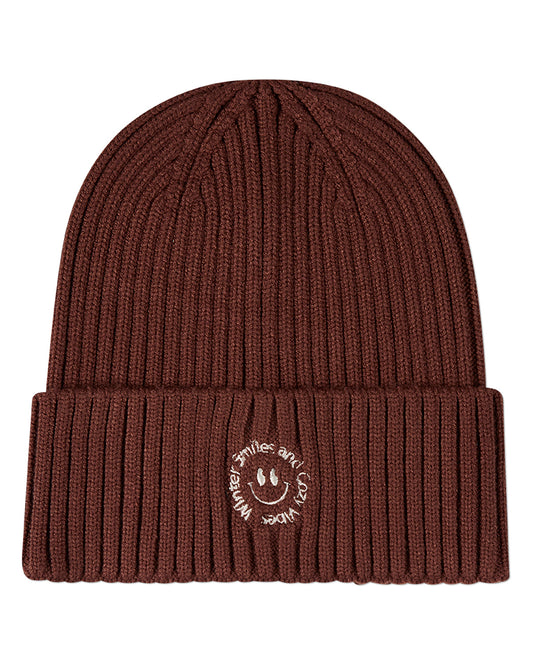 Kids "Winter Smiles" Rayon-Blend Chunky-Rib Embroidered Cuffed Beanie