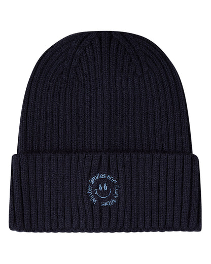 Kids "Winter Smiles" Rayon-Blend Chunky-Rib Embroidered Cuffed Beanie