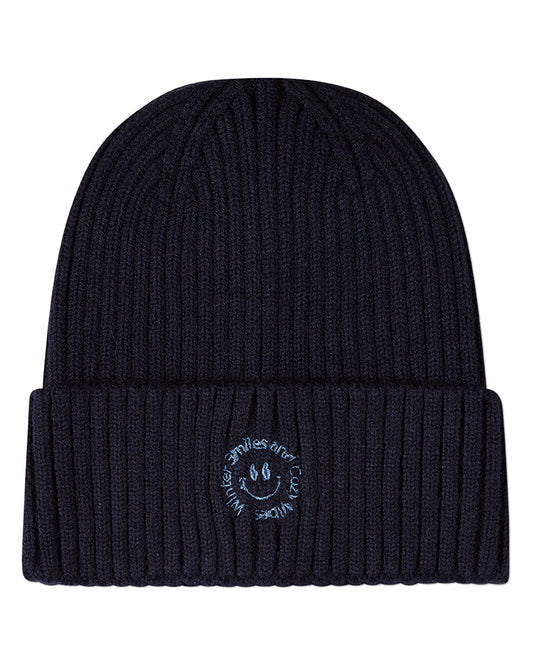 Kids "Winter Smiles" Rayon-Blend Chunky-Rib Embroidered Cuffed Beanie